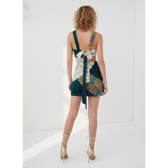 For Love & Lemons NWT Darlene Green Floral Colorblock Cut-Out Mini Dress Large - Picture 9 of 14